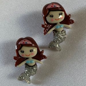 NWT. Handmade Pierced Glitter Mermaid Earrings for Girls!  For ages 5 and up!